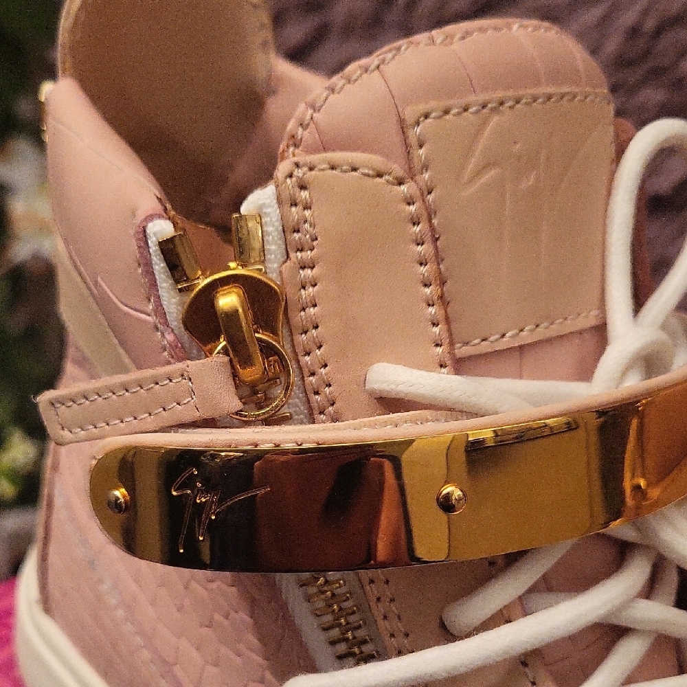 Giuseppe Zanotti Pink High-Top Sneakers with Gold Accents